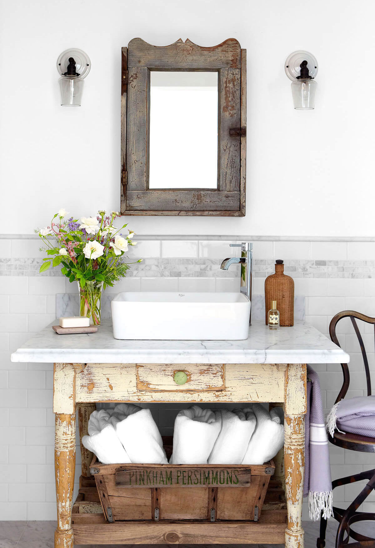 Marble Top with a Weathered Wood